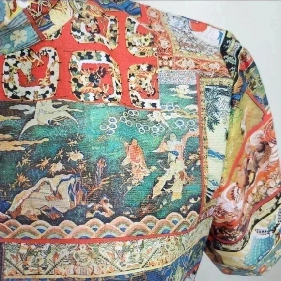 Vintage 70s Novelty Print keyhole blouse.  Size Large - Picture 14 of 15